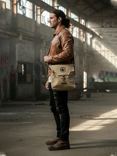 Image of The House of tara Sturdy Cotton Canvas Messenger Bags for Men and Women | With two Magnetic Snap Buttons Flap Closure, Adjustable Body Strap & Multiutility Lobster Hook (Camel)