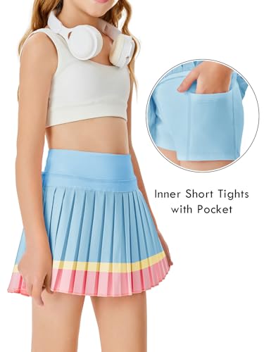 Image of Haloumoning Girls Pleated Skirts with Shorts Athletic Tennis Skorts Sport Performance Skirt with Pockets 4-14 Years