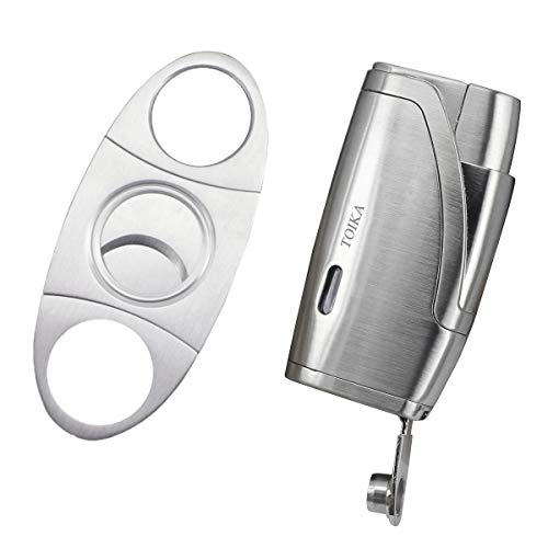 Toika Durable Travel Cigar Humidor Case With Cutter And Lighter Gift Set - Waterproof, Airtight ,Rugged, Crushproof -Holds Up To 5 Cigars (Black) #TOP2