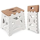 Foldable Step Stool (1 Pack), 13” Tall up to 300 lb Sturdy Plastic Folding Step Stool for Adults Kitchen Bathroom, Portable Small Stool Travel Foot Stool Dark Brown
