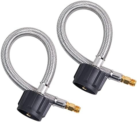 SHINESTAR 12-Inch RV Propane Hose for Camper, RV Propane Pigtail Hose for 2 Stage Auto-Changeover Regulator, 1/4" Inverted Male Flare x QCC-1, 2-Pack