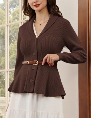 Image of Belle Poque Women Vintage Cardigan Sweater Shawl Lapel Button Down Sweater Outwear Coat