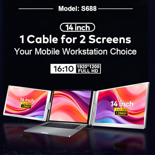 Image of WGK Triple Portable Monitor, FHD 1200P IPS Laptop Monitor Extender Full Function Type-C /HDMI Ports, Foldable Dual Screen Extender for 13.3''-17.3 inch Compatible with Windows, Mac