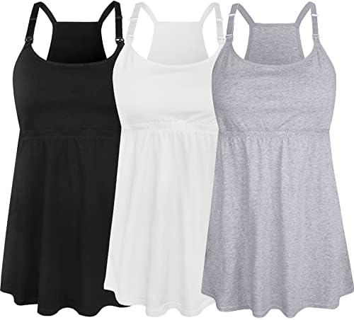 3PACK Womens Maternity Nursing Tank Tops with Shelf Bra Breastfeeding Cami Sleep Shirt (Medium, A1-Black+Grey+White (Fourth Style))