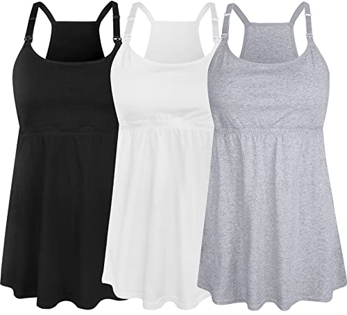 3Pack Womens Maternity Nursing Tank Tops With Shelf Bra Breastfeeding Cami Sleep Shirt (Medium, A1-Black+Grey+White (Fourth Style)) #TOP25