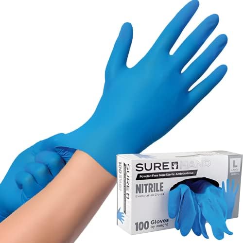 SURE HAND Disposable Nitrile Gloves - Latex-Free, Powder-Free, Non-Sterile Medical Gloves - Food Prep Rubber Gloves for Cleaning, Cooking Gloves, Blue Nitrile Gloves Medium, 100 count