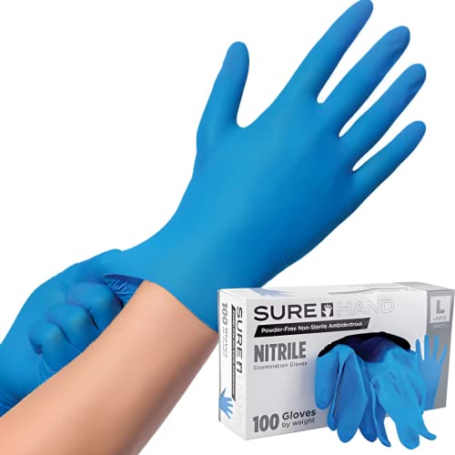 Sure Hand Disposable Nitrile Gloves - Latex-Free, Powder-Free, Non-Sterile Medical Gloves - Food Prep Rubber Gloves For Cleaning, Cooking Gloves, Blue Nitrile Gloves Medium, 100 Count #TOP19