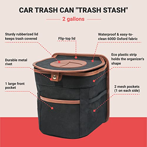 Car Trash Can Car Garbage Bag Car Trash Bin Collapsible Carcan with Lid Hanging Trashcan Cute Automotive Waste Basket Leakproof Trash Cans Waterproof Carcans Vehicle Rubbish Bags Portable Wastebasket
