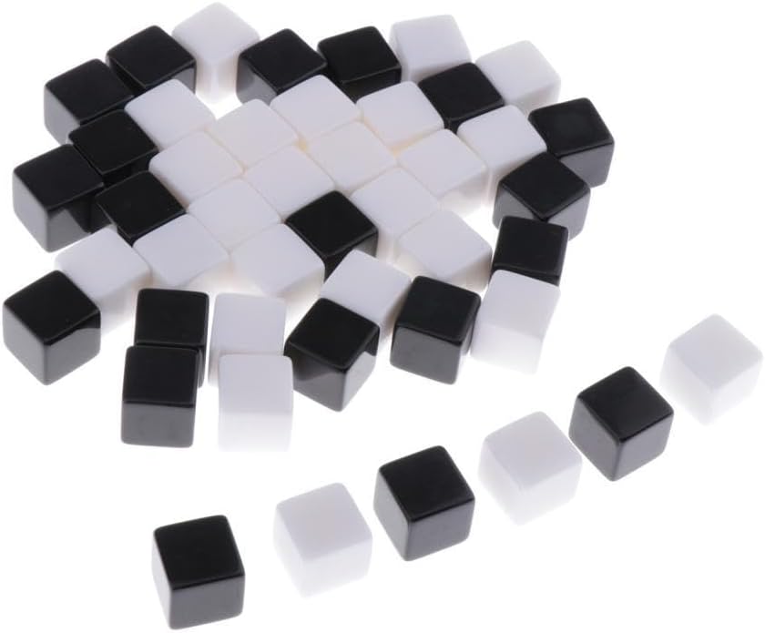 50 Square Edge Blank Dices D6 Black White RPG Playing Dice