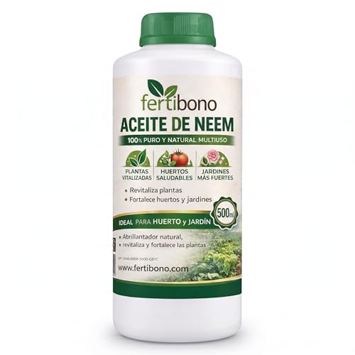 FERTIBONO Aceite de Neem 100% Puro 500 ml | Prensado en Frío – Cuidado natural para plantas sanas en hogar, jardín, terraza y oficinas