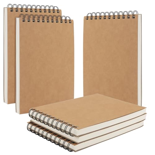 JIAYUET Paquete de 6 cuadernos de bocetos A5 encuadernados en espiral de tapa dura, 50 hojas/100 páginas, cuaderno de bocetos de papel kraft horizontal, 120 g/m², blocs de dibujo encuadernados en