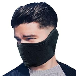 Balaclava Half Face Mask Winter Fleece Ear Warmer Men Women for Skiing Snowboarding Motorcycling Cycling Outdoor Sports, Black
