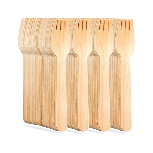 G4GADGET 500x Wooden Forks - Disposable Biodegradable Birch Wood Utensils for Parties, Picnics, Weddings, BBQs, and Events