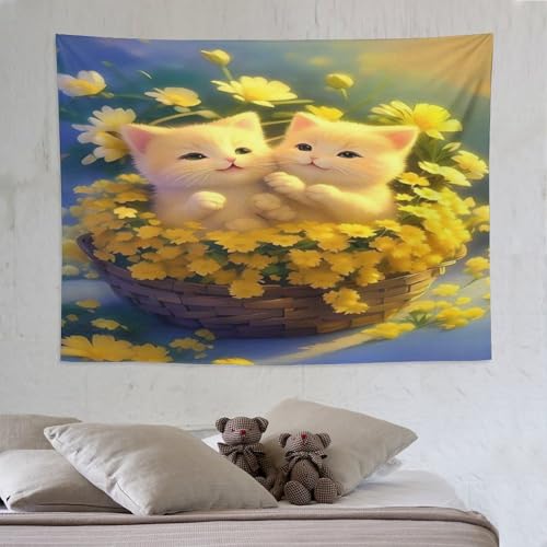 Tapisserie chat mignon PAZZK 150x200cm pour déco de chambre