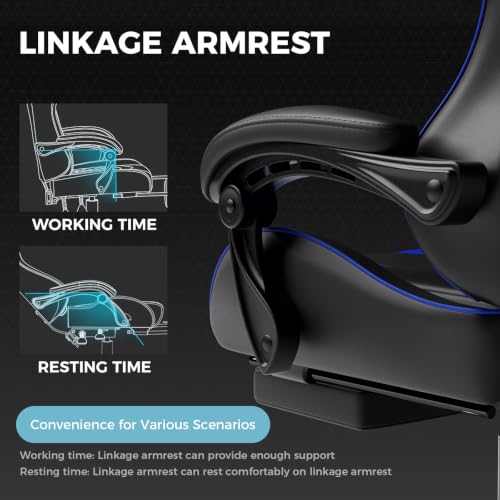 Image of GTPLAYER Gaming Chair, Computer Chair with Footrest and Lumbar Support, Height Adjustable Game Chair with 360-Swivel Seat and Headrest and for Office or Gaming (Faux Leather, Blue)