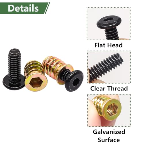 Bemaka 30 Sets 1/4-20 x 3/4" Furniture Screw Threaded Wood Inserts, Screw-in Nuts 1/4-20 x 19/32" Furniture Bolts Fastener Connector Hex Socket Drive with Two Hex Wrenches - Image 5