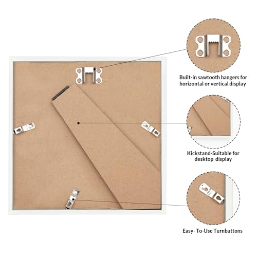 Image of LaVie Home 8x8 Picture Frame - White Square Frame with HD Plexiglas, Display for Wall or Desktop, Classic Collection