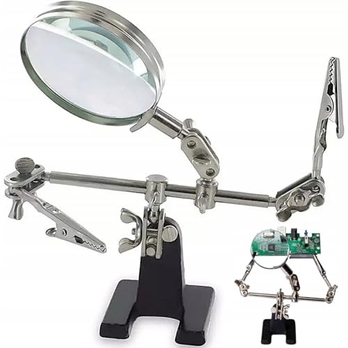 Retoo Estación de soldadura tercera mano con lupa 2,5x, lámpara y 2 brazos flexibles, con pinzas de cocodrilo para trabajos de soldadura y manualidades, ideal para aficionados