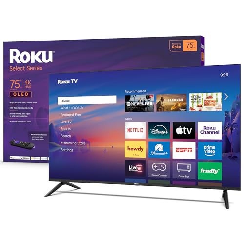 Image of Roku Smart TV 2026 - 75-Inch Select Series, 4K QLED TV - Roku TV with Voice Remote - Flat Screen QLED Television with Wi-Fi for Streaming Live Local News, Sports, & Movies - Bluetooth Headphone Mode