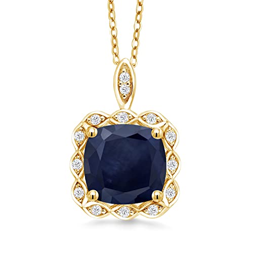 Gem Stone King 3-6 Cttw 18K Yellow Gold Plated Silver 10MM Cushion Gemstone Birthstone Pendant Necklace | Halo Necklace For Women | Gold Necklace | With 18 Inch Silver Chain