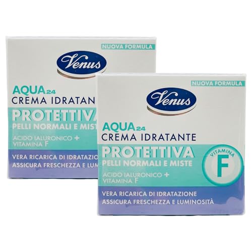 Crema Viso Idratante AQUA24, Protettiva. Per Pelli Normali e Miste, Con Vitamina F e Acido Ialuronico. Vera Ricarica Di Idratazione, Assicura Freschezza e Luminosità 50ml (2 Unità)