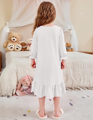 Arshiner Girls Nightgowns Long Sleeve Pajama Dress Cute Ruffle Sleepwear Soft Night Gowns3