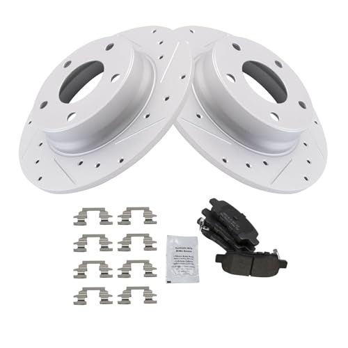 Image of TRQ Performance Rear Brake Pad and Rotor Set Semi Metallic G Coated Rotors Compatible with 2020 Nissan Sentra