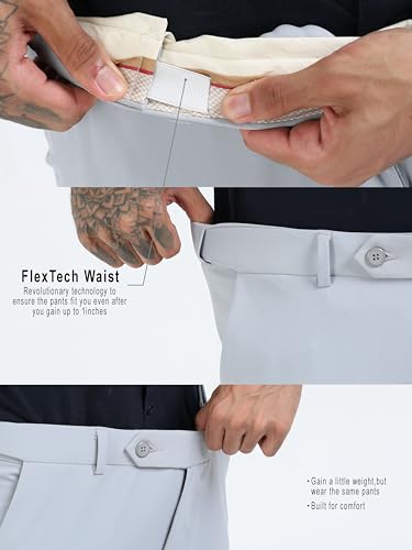 Image of Mc Henry Men's Techno Flex 2inch-Waist Expandable Wrinkle Free Slim Fit 4 Way Lycra for Elite and Luxurious Formal /Casual Trousers