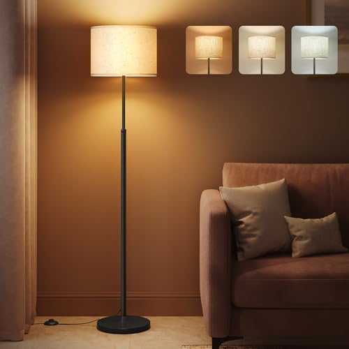 VASAGLE Lampadaire, Lampe sur Pied, Hauteur Réglable de 140 à 170 cm, Style Moderne, Interrupteur à Pied, Abat-Jour en Tissu, Douille E27, Noir d'encre...