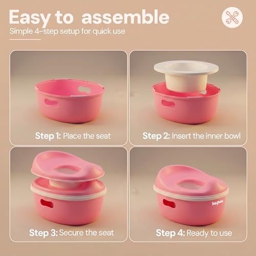 Image of Baybee 3 in 1 Baby Potty Training Seat for Kids 1-5 Years | Toddler Baby Potty Seat Chair with Removable Tray & Anti Slip Base | Portable Toilet Training Potty Seat with Step Stool for kids (Pink)