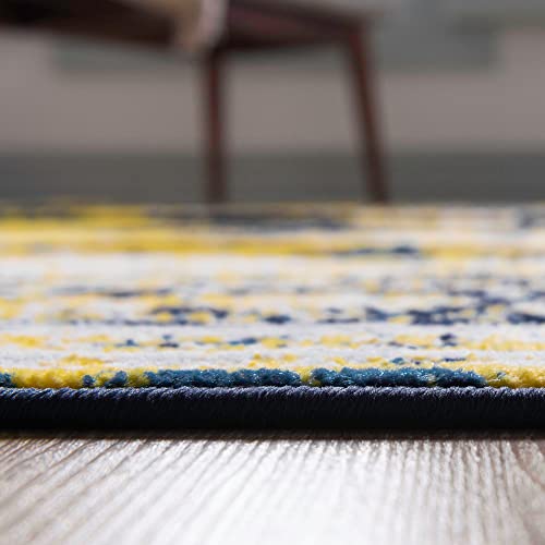 Unique Loom Sofia Collection Area Rug - Salle Garnier (2' X 6' 9" Runner, Navy Blue/ Yellow) #TOP4