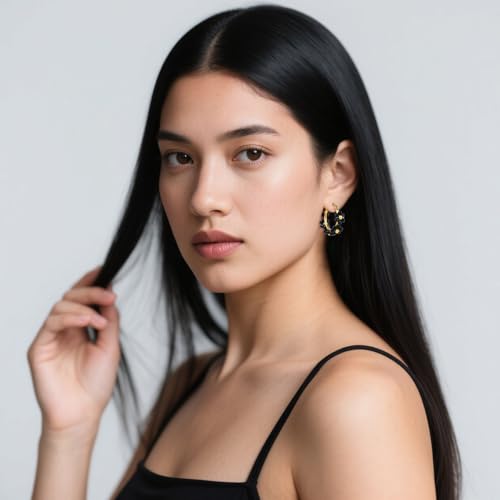 Handmade Flower Beaded Hoop Earrings 18K Real Gold-Plated Natural Gemstone Floral Hoop Earring Colorful Beaded Jewelry Gift for Women4