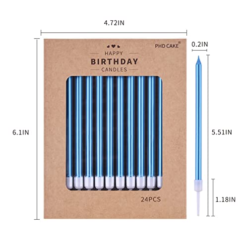 Image of PHD CAKE Blue Long Thin Metallic Birthday Candles, Cake Candles, Birthday Parties, Wedding Decorations, Party Candles