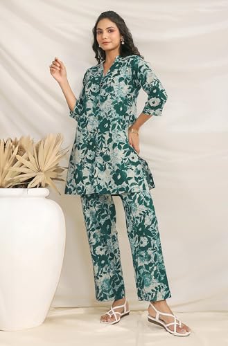Image of Janasya Women's Pure Cotton Floral Printed Straight Co-ord Set