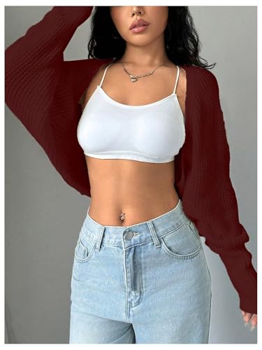 Image of GORGLITTER Women's Open Front Cropped Cardigan Bolero Sweater Lightweight Long Sleeve Shrug Knit Top