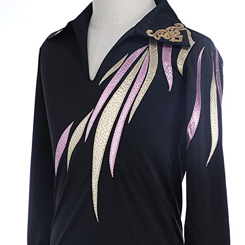 LIUHUO Traje de patinação artística para meninos e homens com estampa preta, Preto, 150