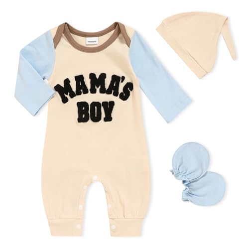 Image of GRNSHTS Newborn Baby Boy Romper Coming Home Outfits Letter Print Bodysuit Jumpsuit+Hat+Gloves 3PCS Clothes Set