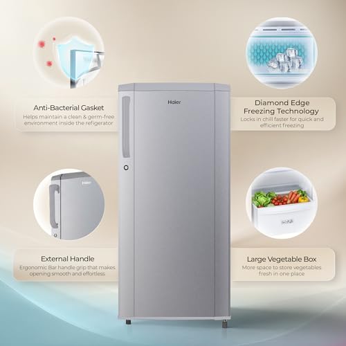 Haier 165 L 1 Star Direct Cool Single Door Refrigerator with Diamond Edge Freezing Technology, Easy Clean Back, Large Vegetable Box (HED-171MSA-P, Moon Silver, 2026 Model) view 2