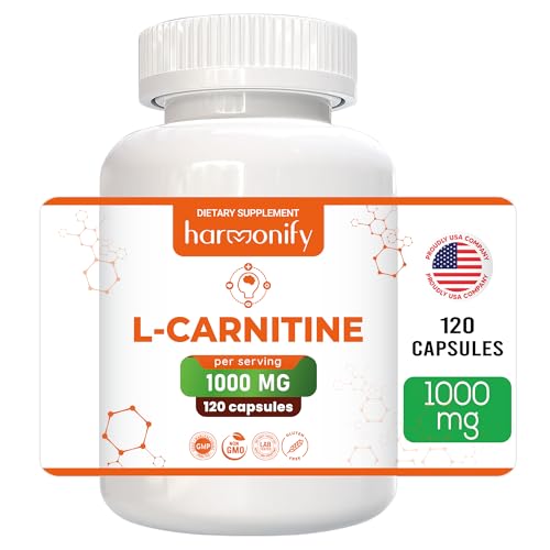 HARMONIFY L Carnitine Supplement 1000 mg per Serving, 120 Vegetarian Capsules & Pure Form, 60 Servings
