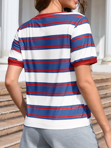Imily Bela Womens Summer Tops 2025 Striped Color Block Short Puff Sleeve T Shirt Casual Crewneck Loose Basic Tee4