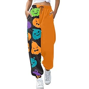 LULER Dames pompoen-Halloween schattige print taille trekkoord print casual broek joggingbroek dunne broek broek broek dames stretch kort 48