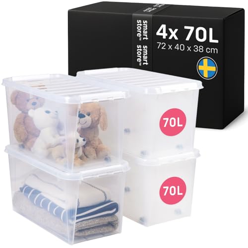 SmartStore Aufbewahrungsboxen 4er-Set 70L I Stapelbare Kunststoffbox mit...