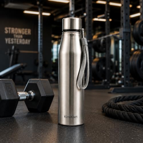 Image of Kin-Kart Water Bottles 1000 ml Stainless Steel Water Bottle 1 Litre | Eco friendly Steel BPA Free Leakproof Water Bottles for School, Office, Home, Gym (LONG, SILVER)