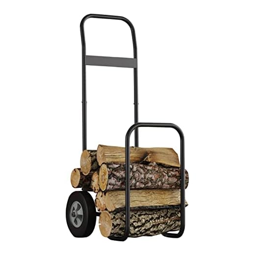 Fire Beauty Firewood Log Cart Carrier, Outdoor and Indoor Wood Rack Storage Mover, Rolling Dolly Hauler