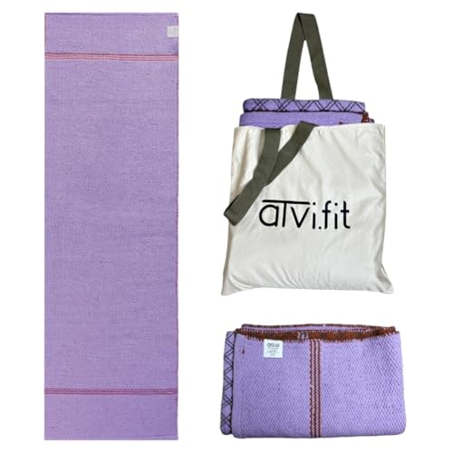 Image of Pure cotton anti-skid, machine wash Foldable Travel Friendly extra Cushioning yoga mat with cotton Carry bag 73inches x 24inches, 8mm thickness 8mm Unisex (Purple)