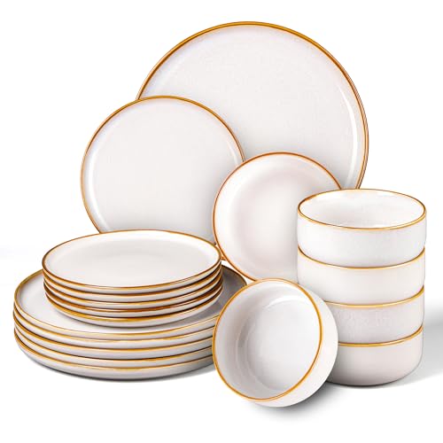 Geschirr Set für 6 Personen, Onader 18 Teiliges Steinzeug...