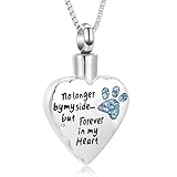 XSMZB Cremation Jewelry for Ashes - No Longer by My Side But Forever in My Heart Dog Cat Memorial Jewelry Keepsake Pendant Pet Urn Necklace for Women Men(Light Blue)