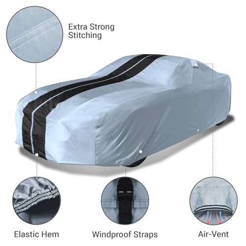 Image of Coverland Custom Car Cover Waterproof All Weather for 1953-1957 Chevy Corvette C1, Weatherproof Car Covers for Automobiles, Rain, Snow, Sun Protection, Full Exterior Covers, Stripe(Gray /Black)