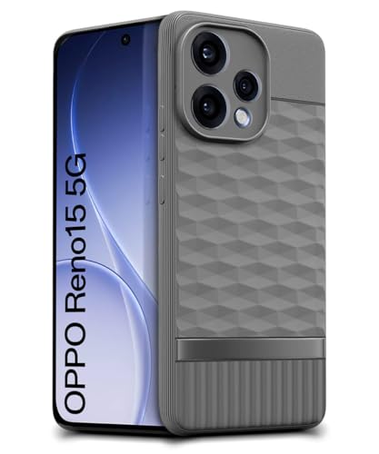 Image of WOW IMAGINE Back Cover for Oppo Reno 15 5G with Hexa Cube Design | Ultra Slim Soft Rubberised Case | Inner Velvet Fabric | Flexible Mobile Case | Camera Protection - Grey