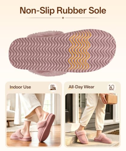Image of Litfun Fuzzy Memory Foam Slippers for Women Indoor Outdoor House Shoes